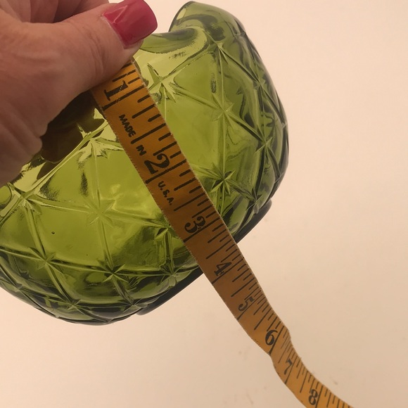 VTG Indiana Glass Green Glass Bowl/Dish/Compote Diamond Cross Scalloped Edge - Picture 6 of 6